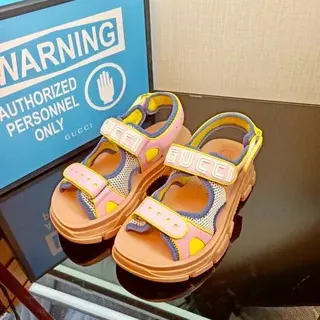 Gucci Screener Pink Yellow Blue Mesh Platform Casual Sandals