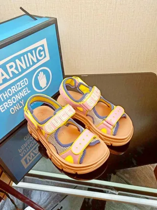 Gucci Screener Sandálias de Malha Rosa Amarelo Azul Plataforma Casuais 5