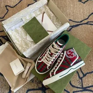 Gucci Screener Red Green Plaid High-Top Lifestyle Sneakers