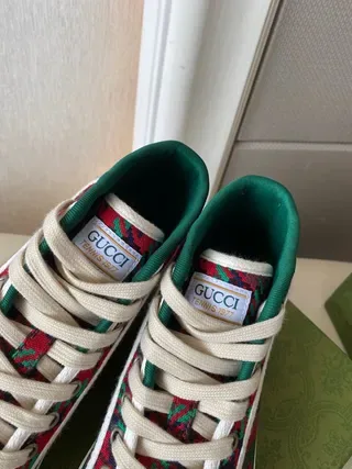 Gucci Screener Red Green Plaid High-Top Lifestyle Sneakers 4