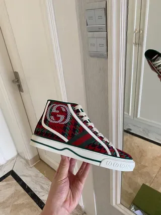 Gucci Screener Red Green Plaid High-Top Lifestyle Sneakers 5