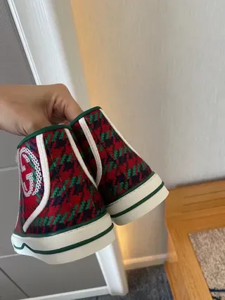 Gucci Screener Red Green Plaid High-Top Lifestyle Sneakers 7