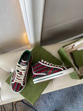 Gucci Screener Red Green Plaid High-Top Lifestyle Sneakers 8
