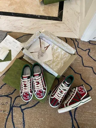 Gucci Screener Red Green Plaid High-Top Lifestyle Sneakers 9