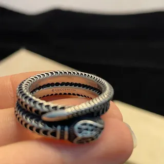 Gucci Serpent Silver Black Coiled Textured Scale Pattern Ring