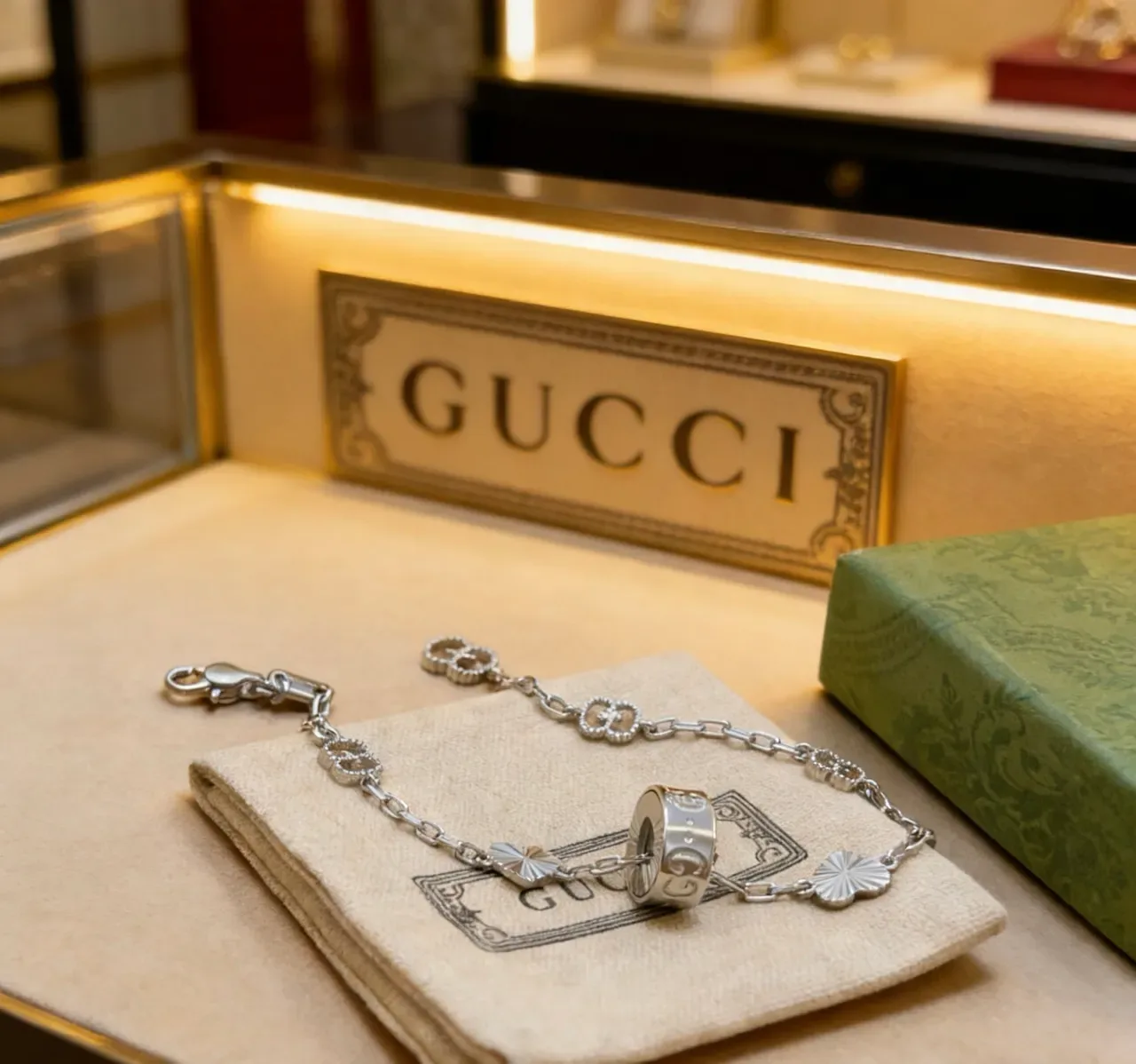 Gucci Silver Chain Interlocking G Motifs Bracelet 6