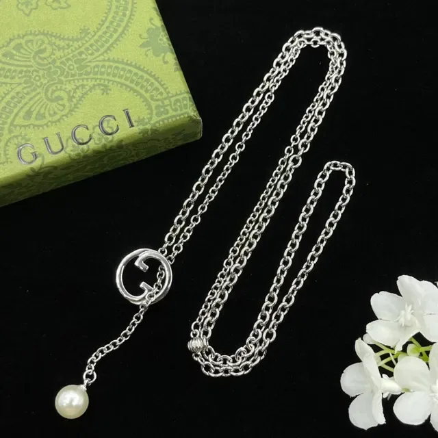 Gucci Silver Chain Pearl Pendant Necklace 5