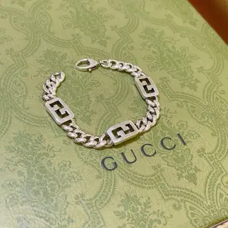 Gucci Prata Chunky Corrente Curb Interligada Logo G Elos Pulseira