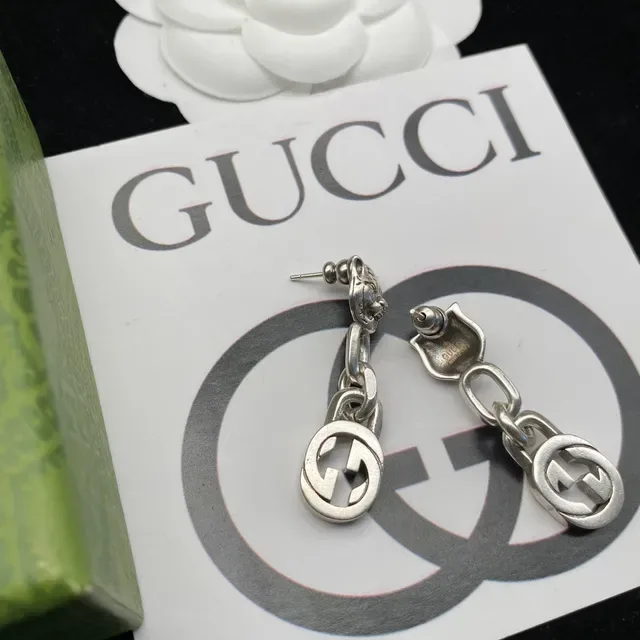 Gucci Silver Green Chunky Curb Chain Interlocking G Motif Necklace 3