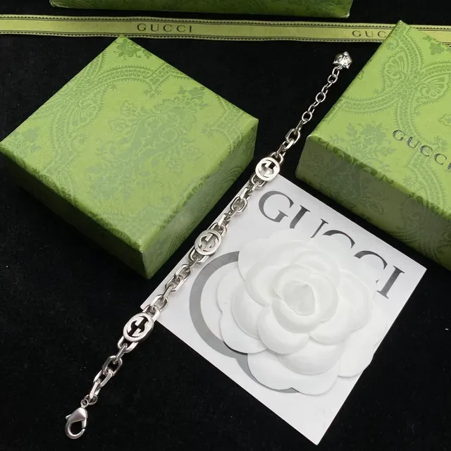 Gucci Silver Green Chunky Curb Chain Interlocking G Motif Necklace 5