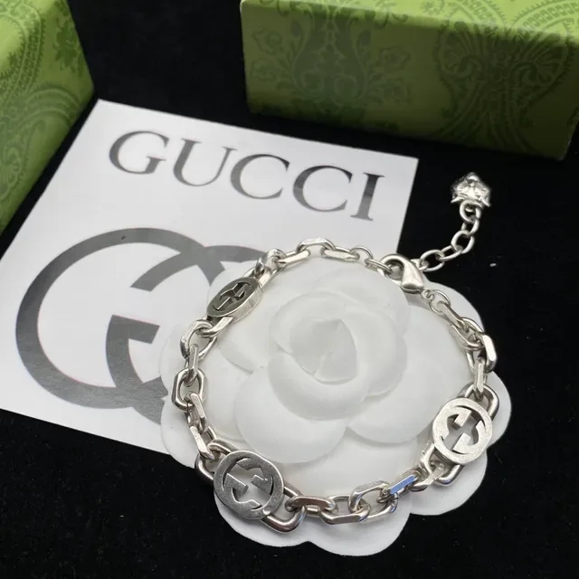 Gucci Silver Green Chunky Curb Chain Interlocking G Motif Necklace 6