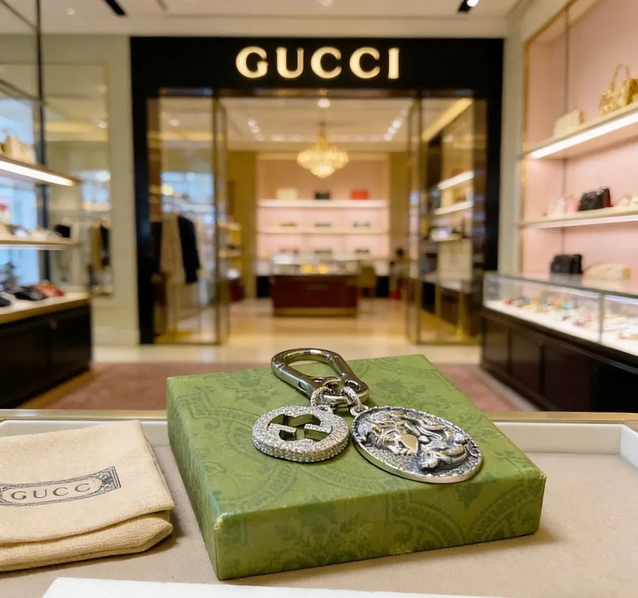 Gucci Silver Sculpted Lion Medallion Pavé Crystal-Encrusted Interlocking G Bracelet 5