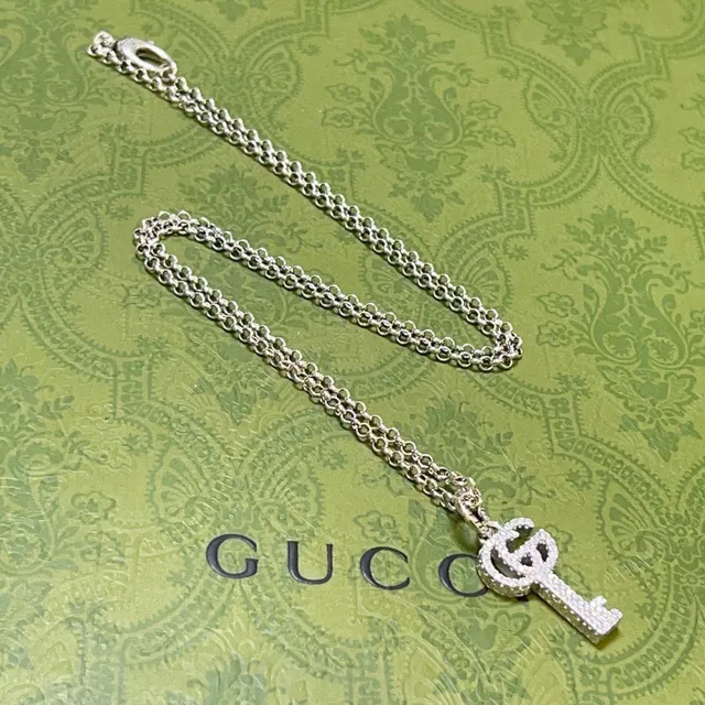 Gucci Silver White Pavé-Set Necklace 2