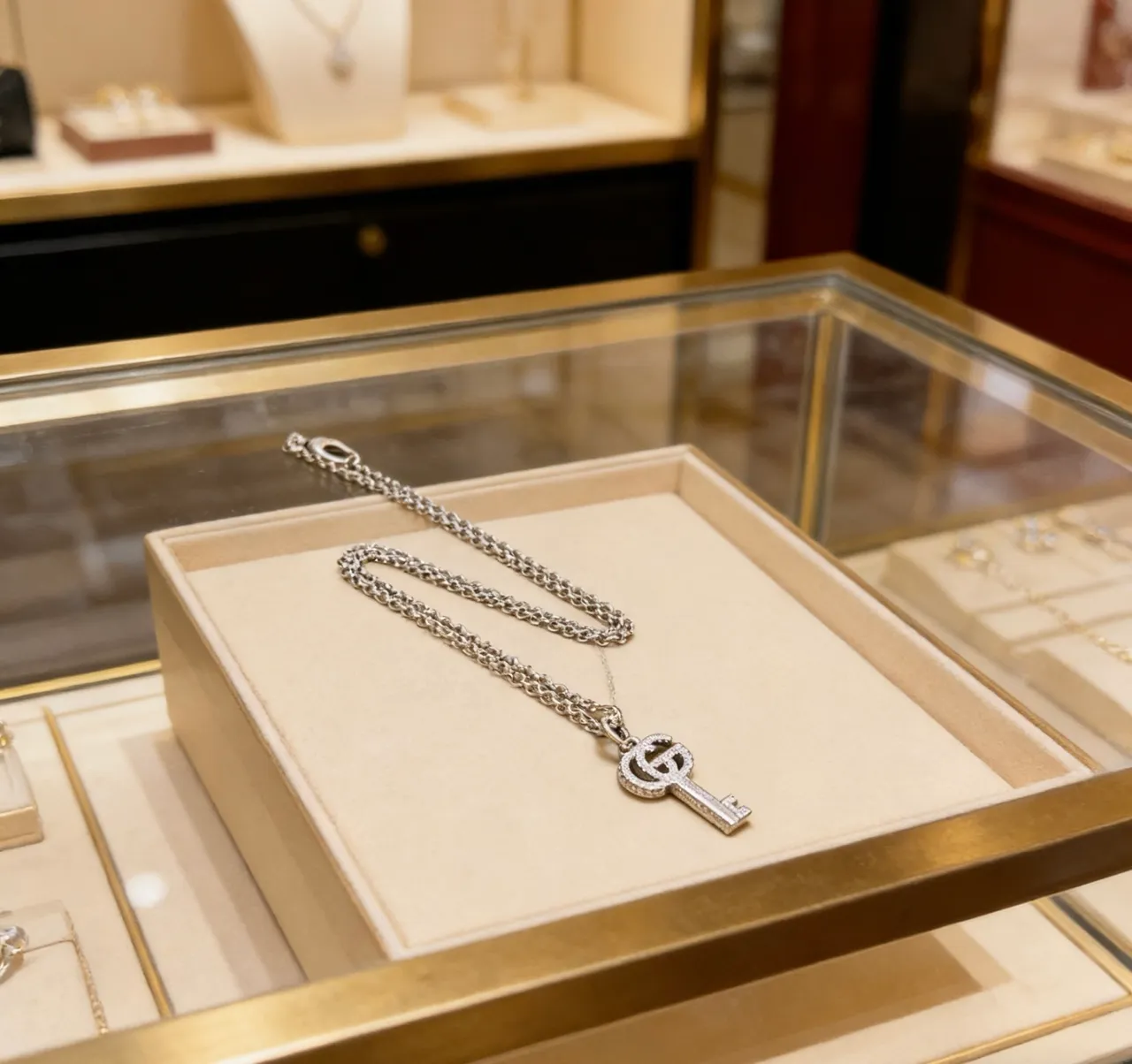 Gucci Silver White Pavé-Set Necklace 4