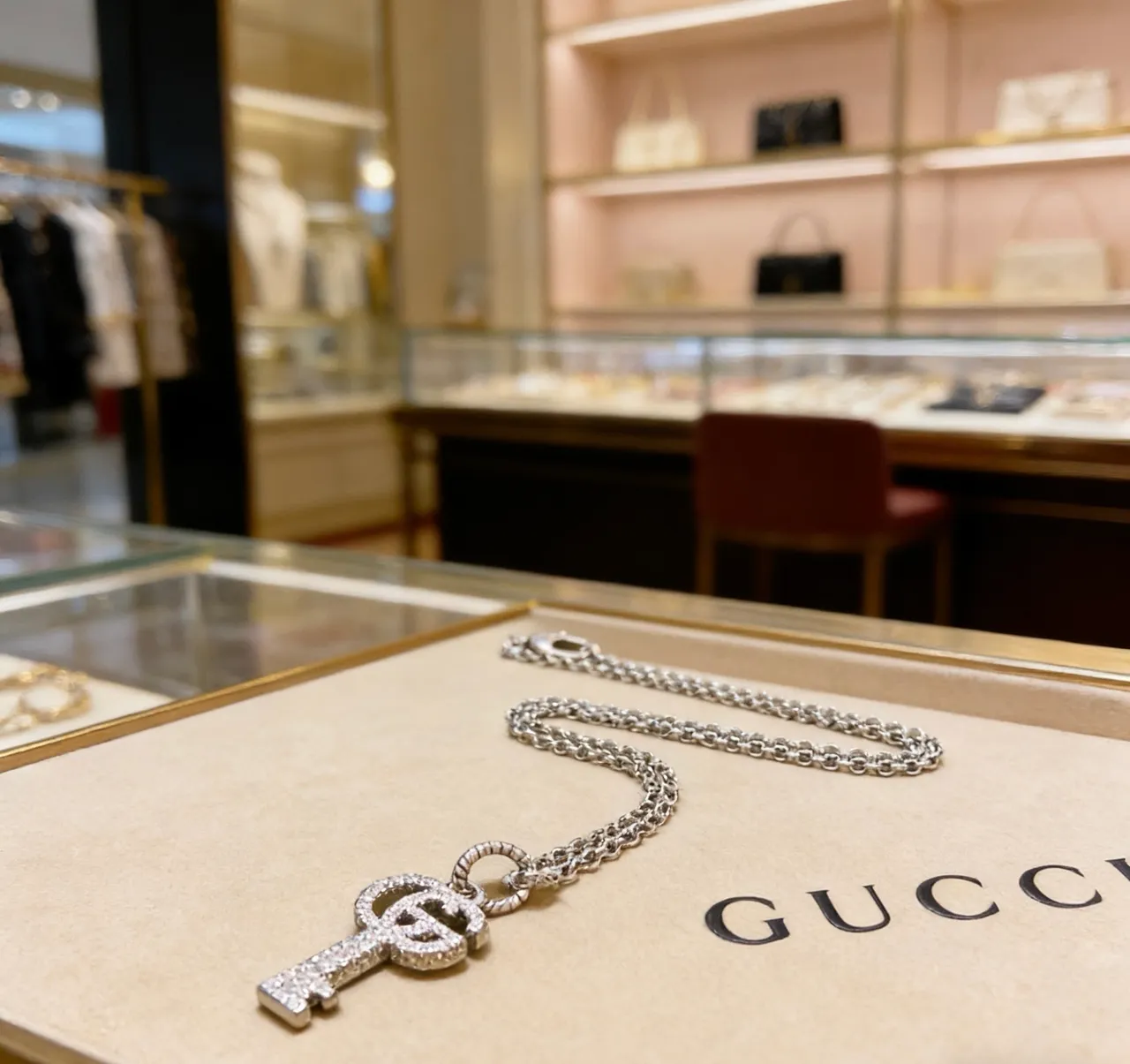 Gucci Silver White Pavé-Set Necklace 9