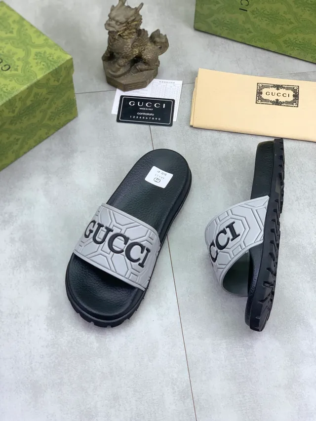 Gucci Slide Black and Gray Rubber Slipper 4