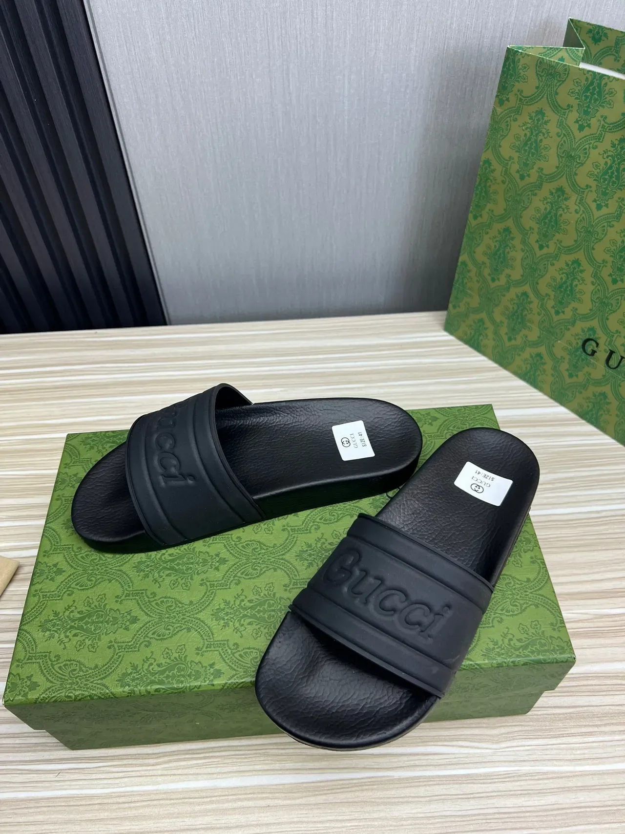 Gucci Slide Black Embossed Logo Strap Slippers 8