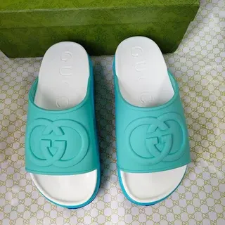 Gucci Slide Turquoise and White Molded Rubber Slippers