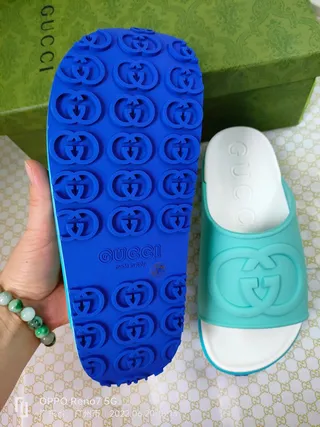 Gucci Slide Turquoise and White Molded Rubber Slippers 3