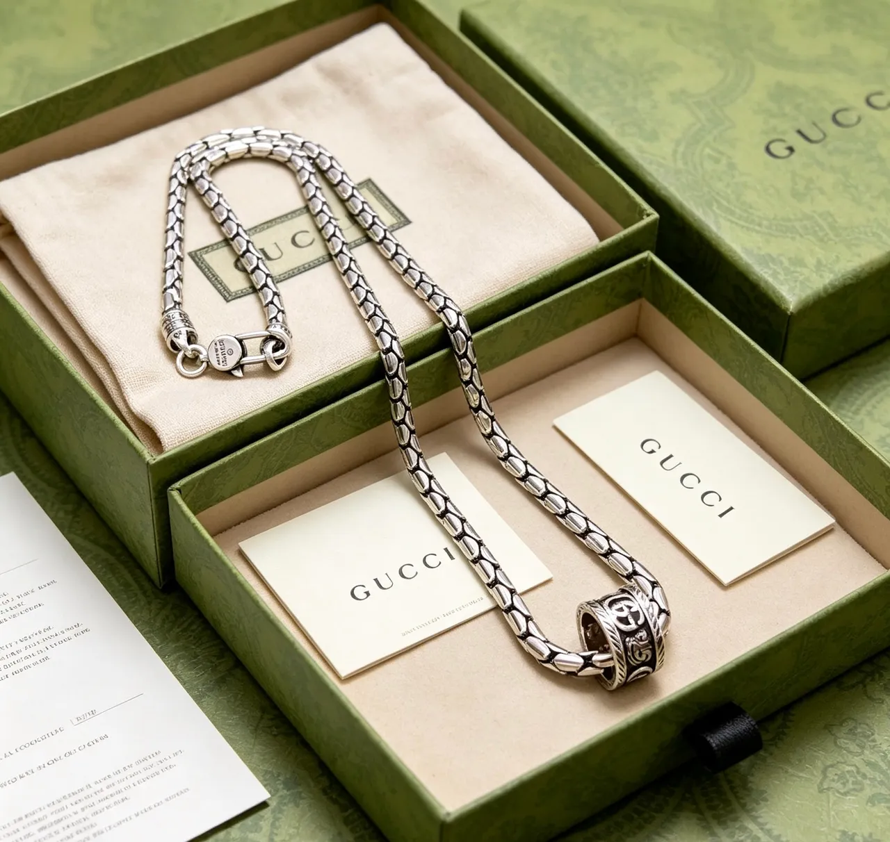 Gucci Snake-Link Oxidized Silver Necklace 6