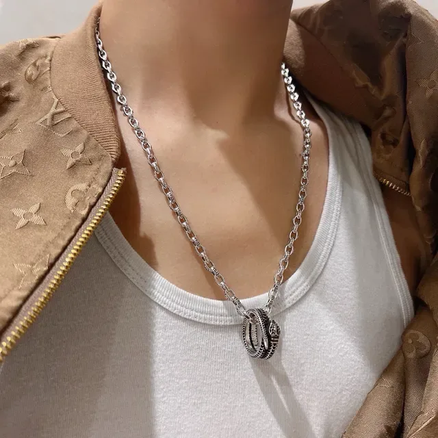 Gucci Snake Necklace Silver Black Chain Coiled Pendant Necklace 6