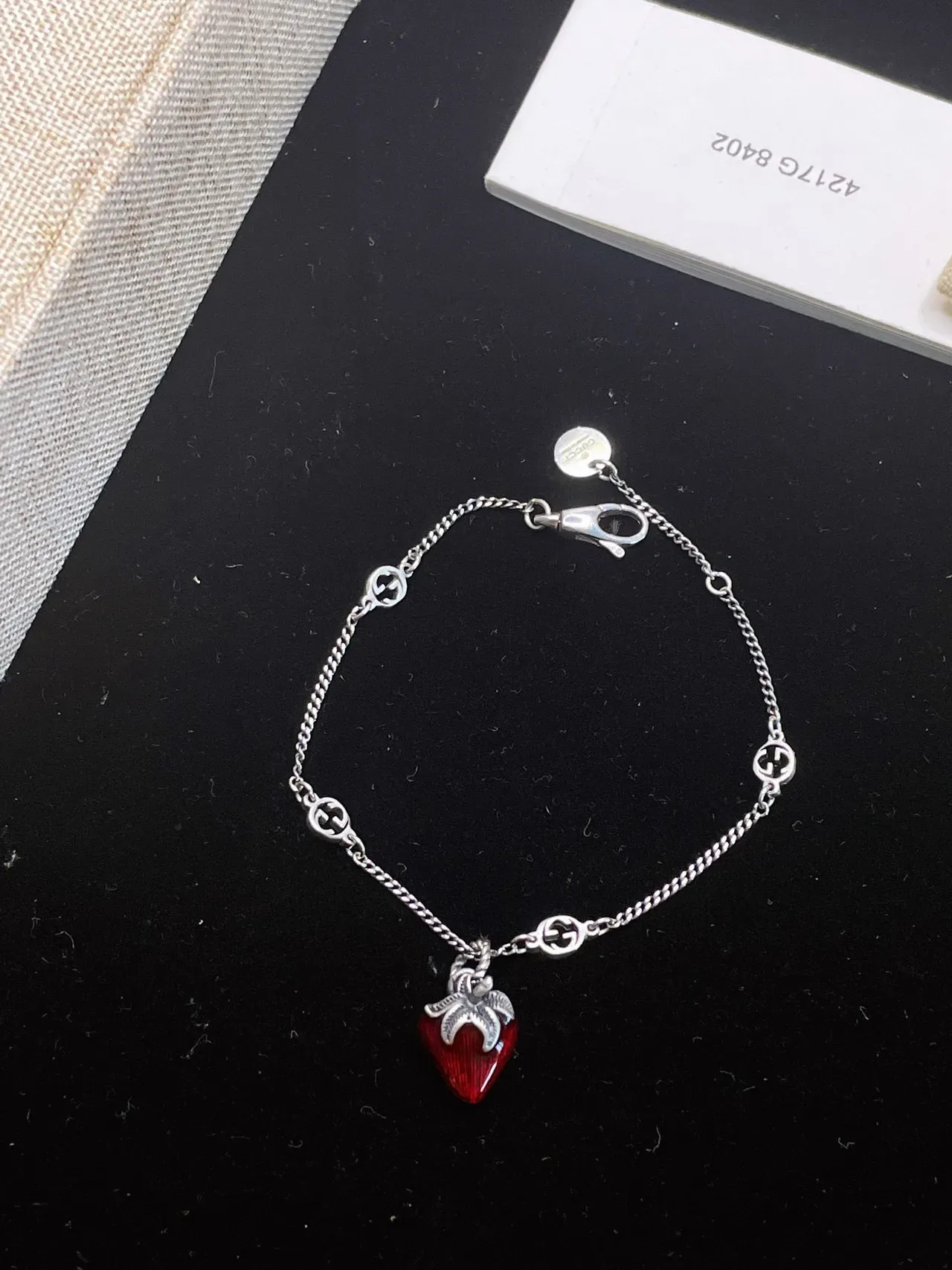 Gucci Strawberry Charm Silver Chain Bracelet 3