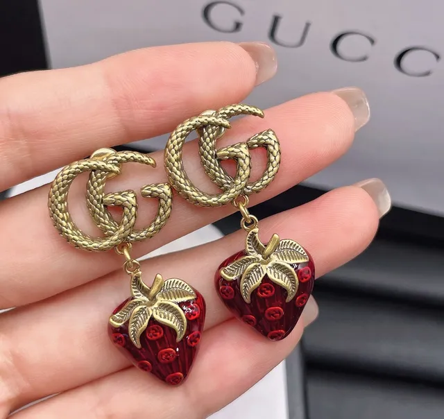 Gucci Strawberry Interlocking G Drop Earrings 2
