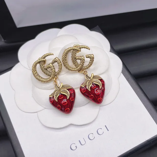 Gucci Strawberry Interlocking G Drop Earrings 3