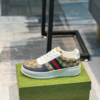 Gucci Tennis 1977 Beige Navy Web Platform Lifestyle Sneakers