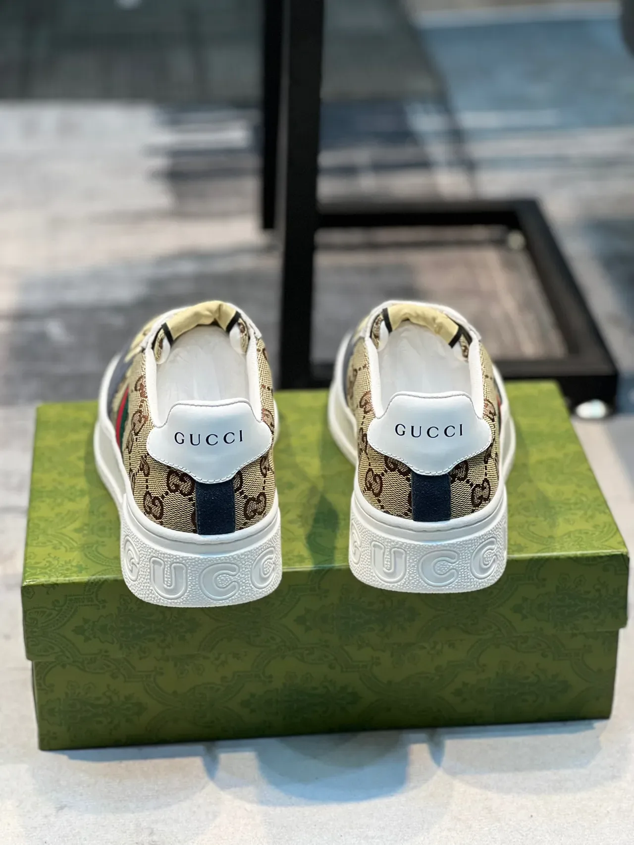 Gucci Tennis 1977 Beige Navy Web Platform Lifestyle Sneakers 2