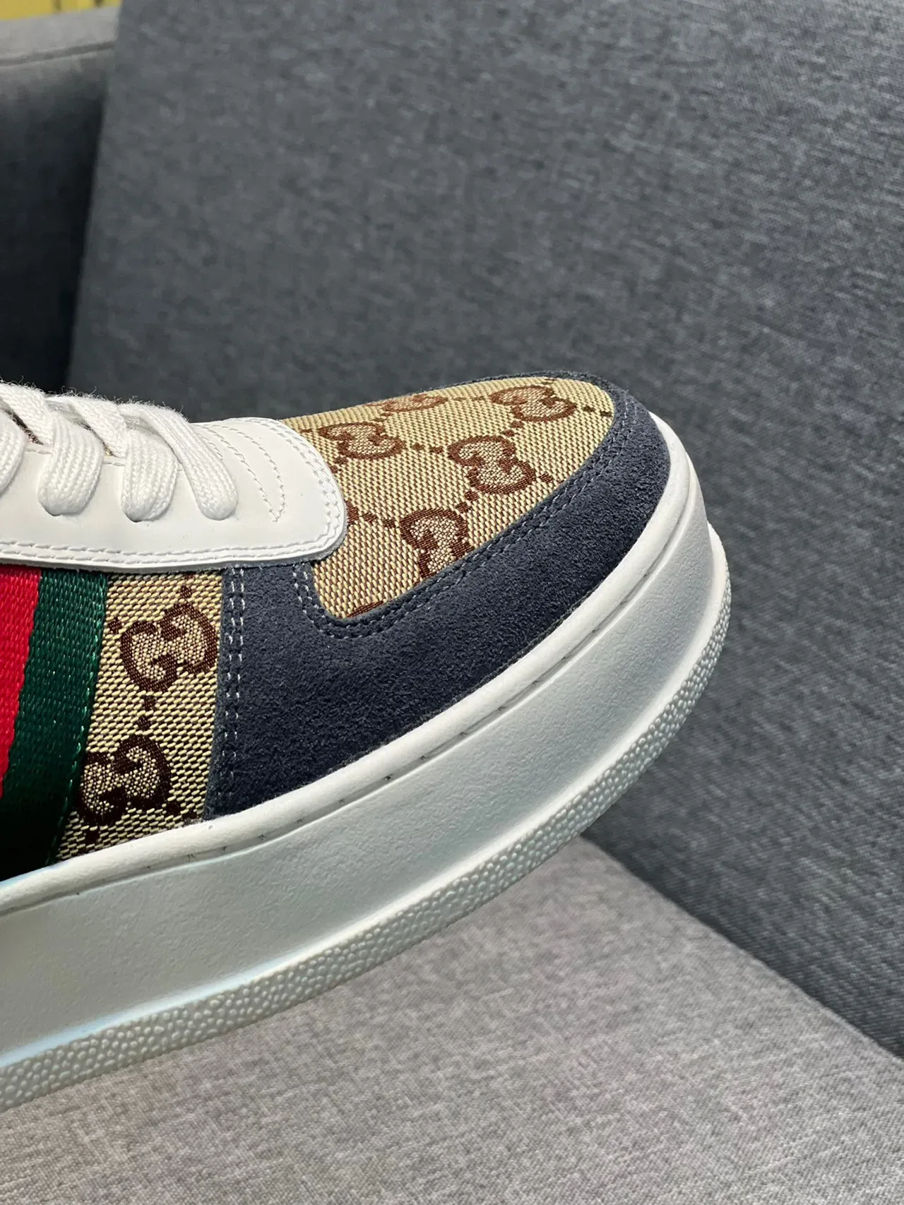 Gucci Tennis 1977 Beige Navy Web Platform Lifestyle Sneakers 3