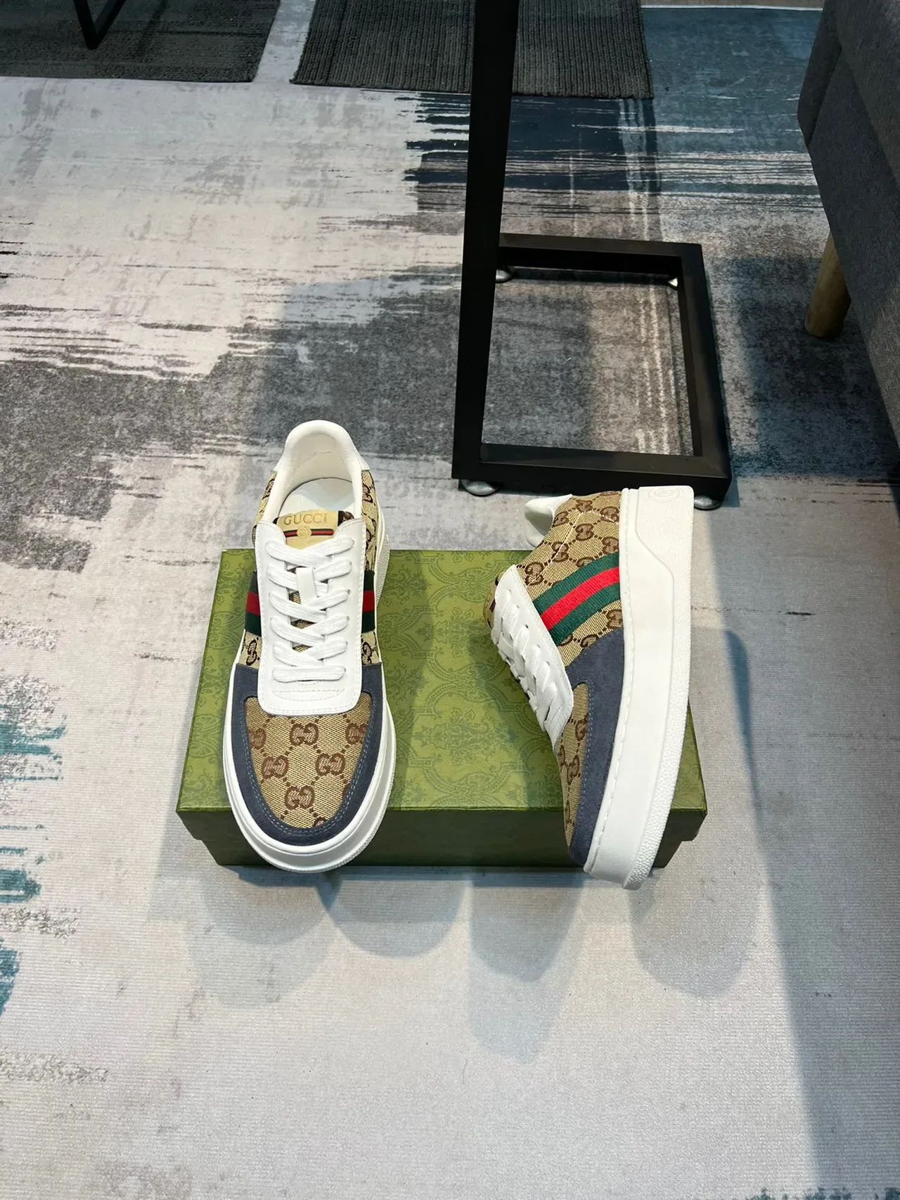 Gucci Tennis 1977 Beige Navy Web Platform Lifestyle Sneakers 4