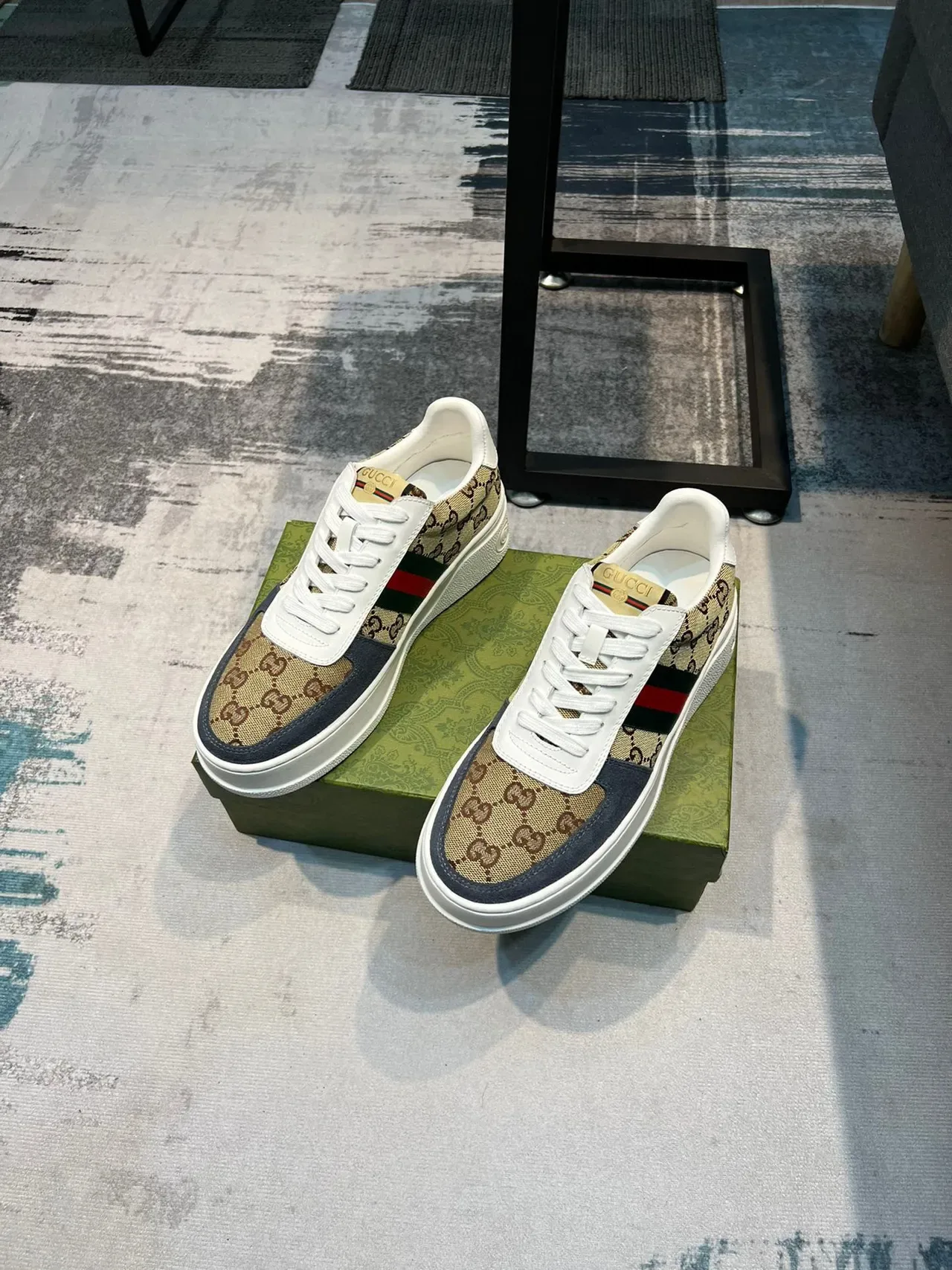 Gucci Tennis 1977 Beige Navy Web Platform Lifestyle Sneakers 5