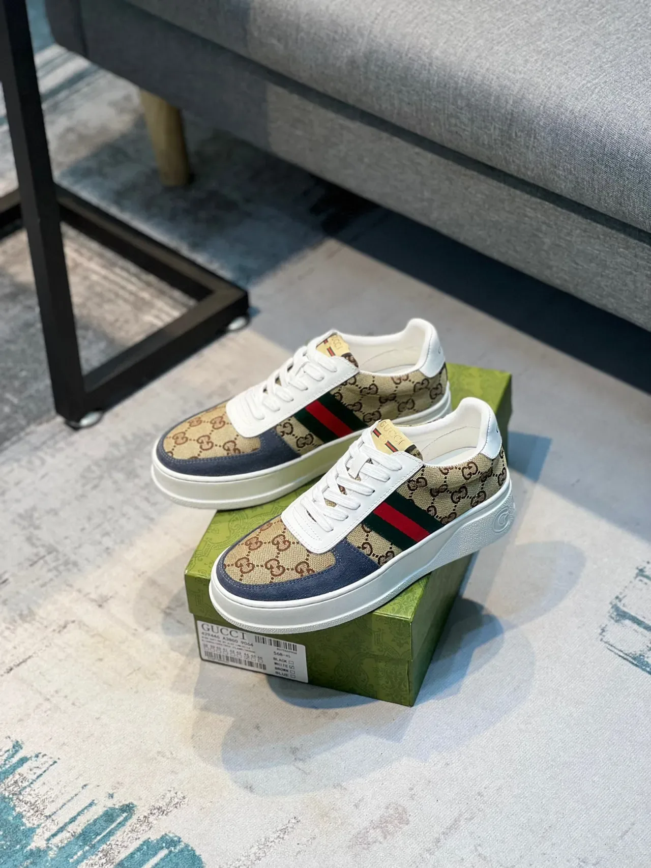 Gucci Tennis 1977 Beige Navy Web Platform Lifestyle Sneakers 7