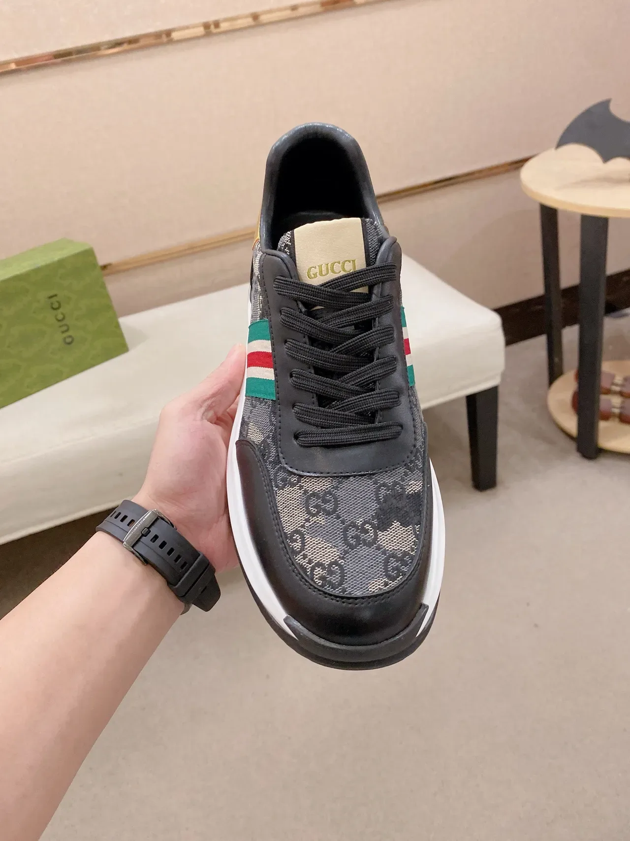 Gucci Tennis 1977 Black GG Monogram Web Stripe Lifestyle Sneakers 2