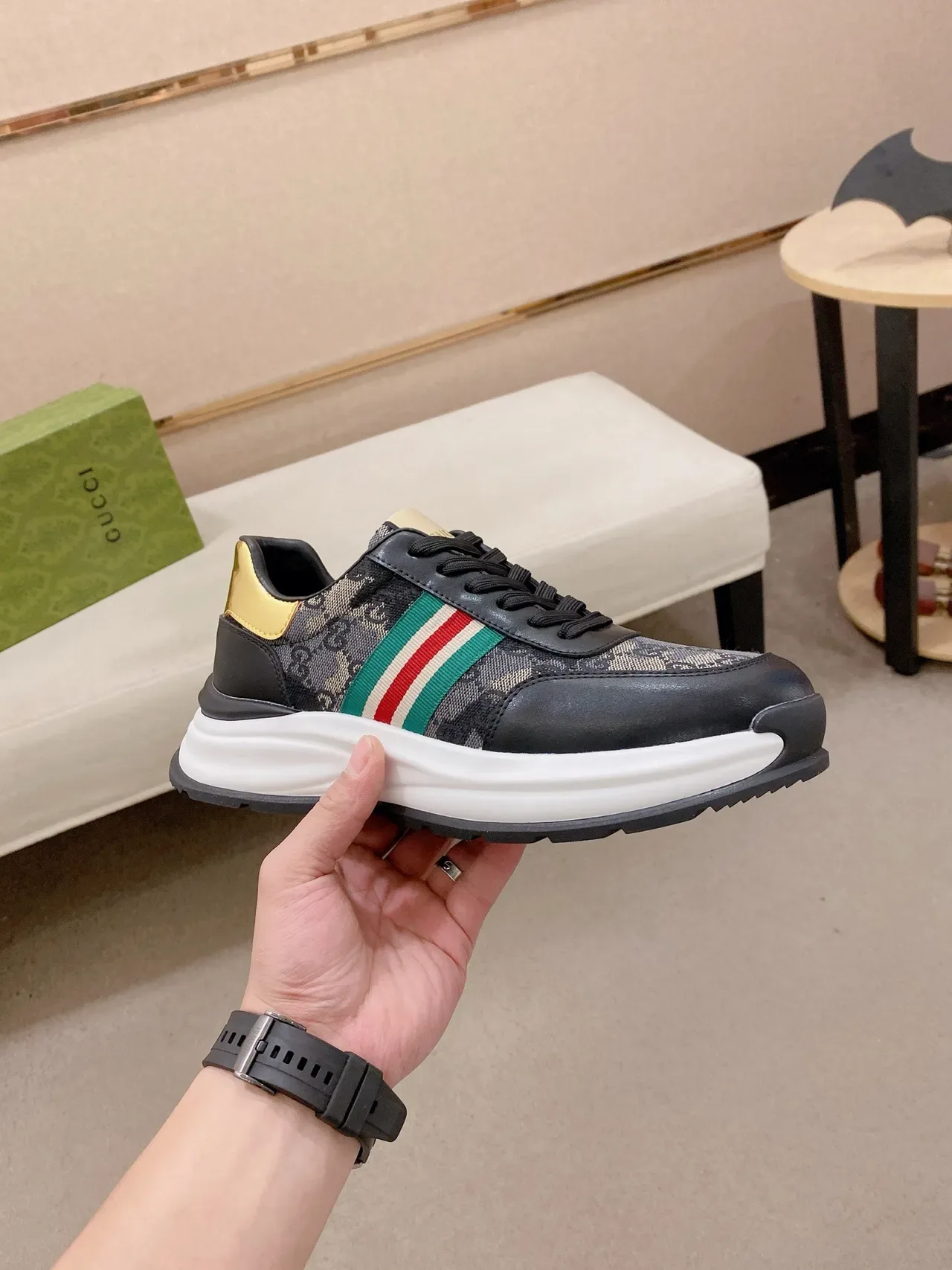 Gucci Tennis 1977 Black GG Monogram Web Stripe Lifestyle Sneakers 3