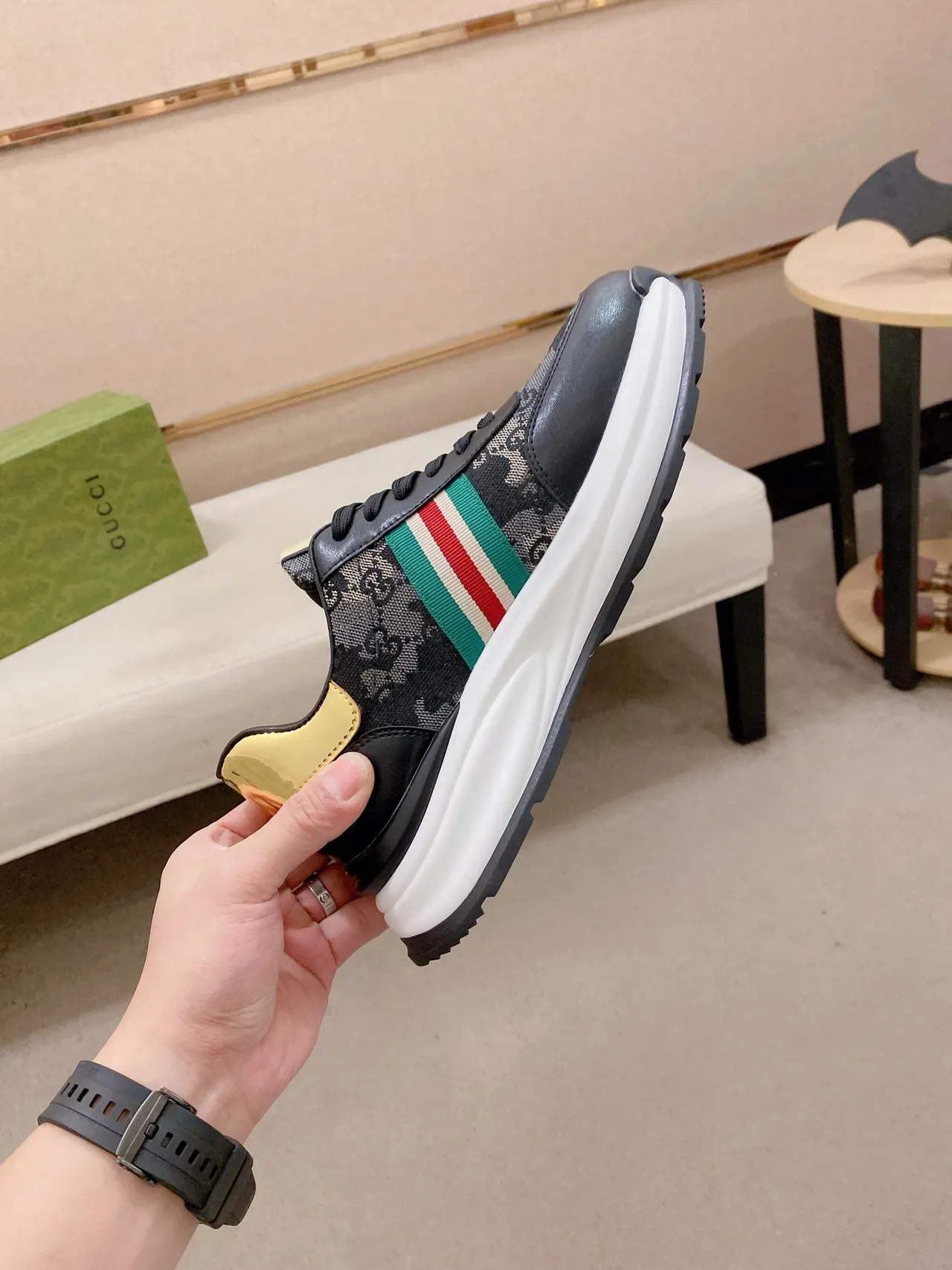 Gucci Tennis 1977 Black GG Monogram Web Stripe Lifestyle Sneakers 4