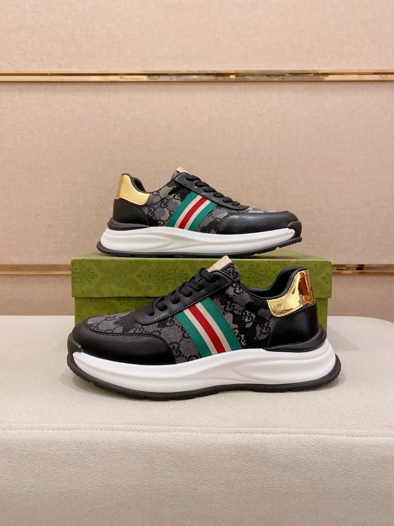 Gucci Tennis 1977 Black GG Monogram Web Stripe Lifestyle Sneakers 6