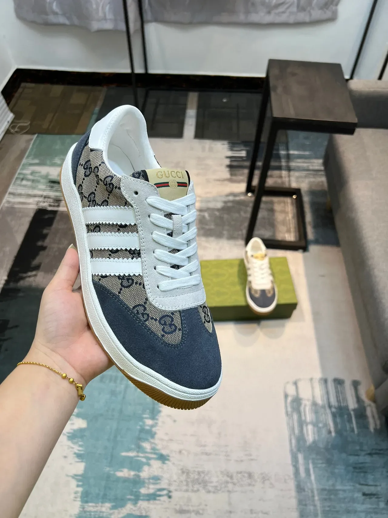 Gucci Tennis 1977 GG Monogram Navy et Beige Lifestyle Sneakers 6