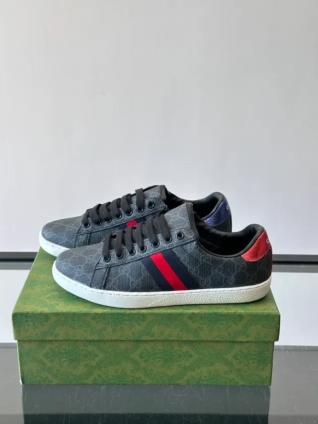 Gucci Tennis 1977 Gray Monogram Web Stripe Lifestyle Sneakers 5