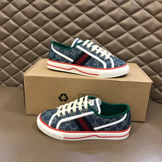Gucci Tennis 1977 Navy Denim GG Monogram Web Stripe Lifestyle Sneakers 7