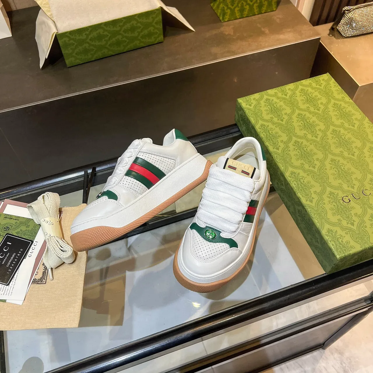 Gucci Tennis 1977 White Green Red Web Lifestyle Sneakers 2