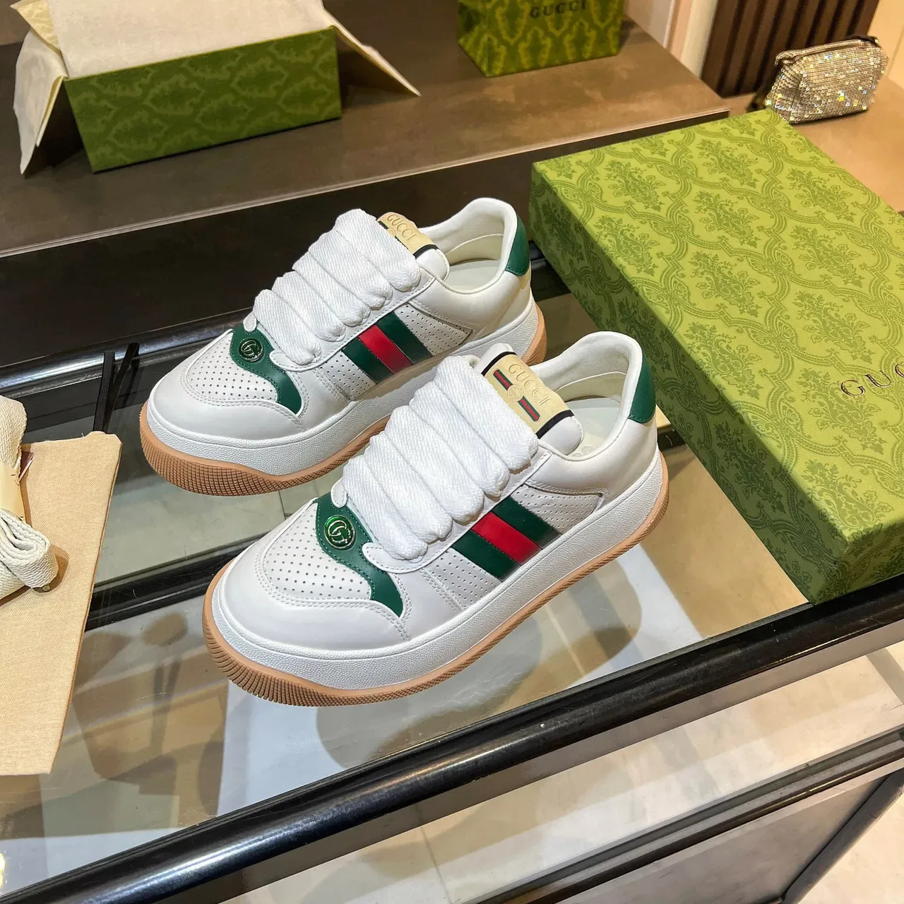 Gucci Tennis 1977 White Green Red Web Lifestyle Sneakers 3