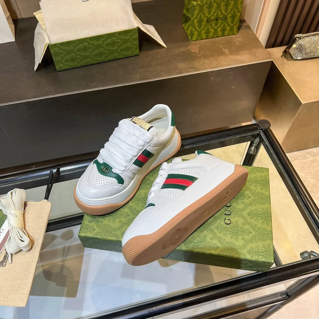 Gucci Tennis 1977 White Green Red Web Lifestyle Sneakers 4