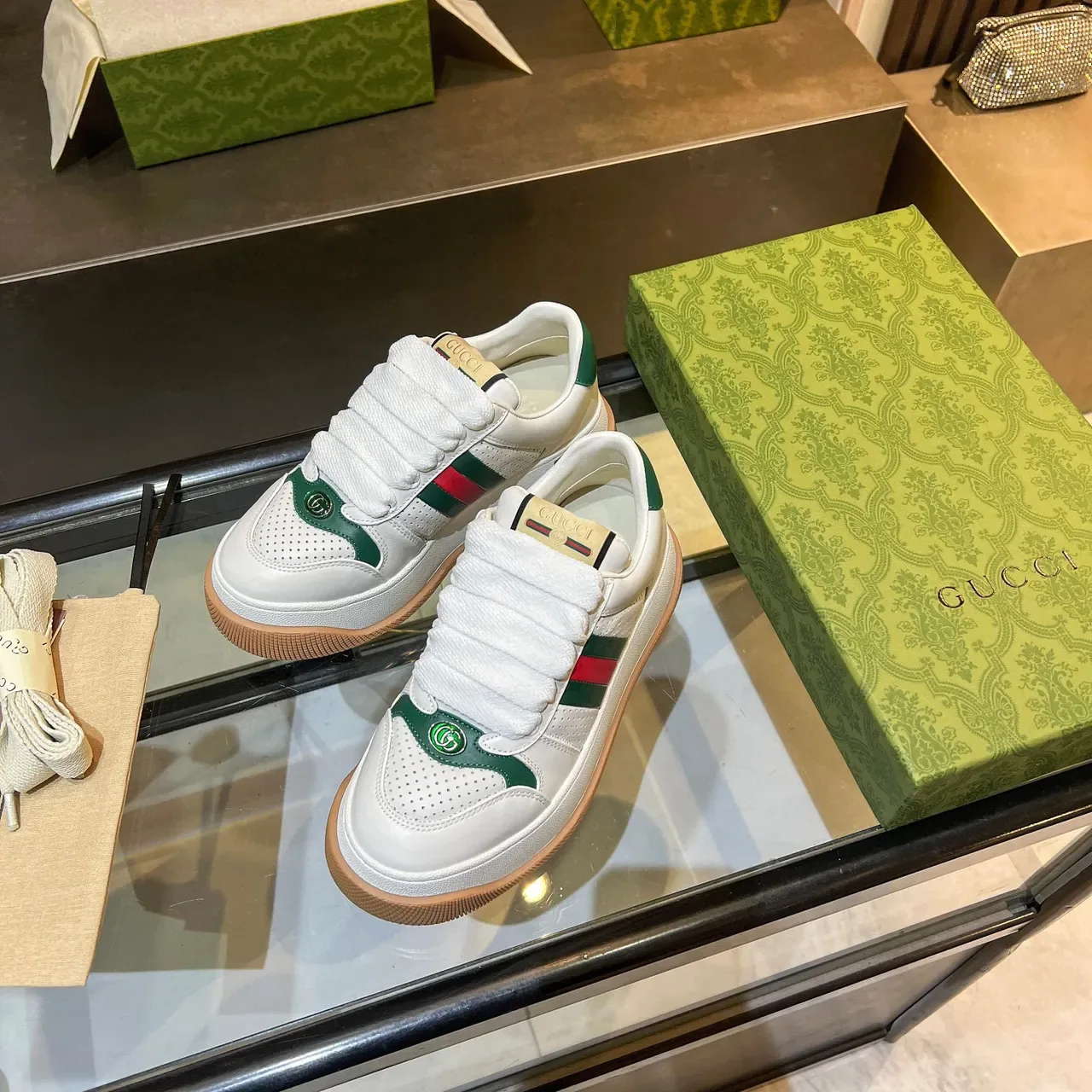 Gucci Tennis 1977 White Green Red Web Lifestyle Sneakers 5