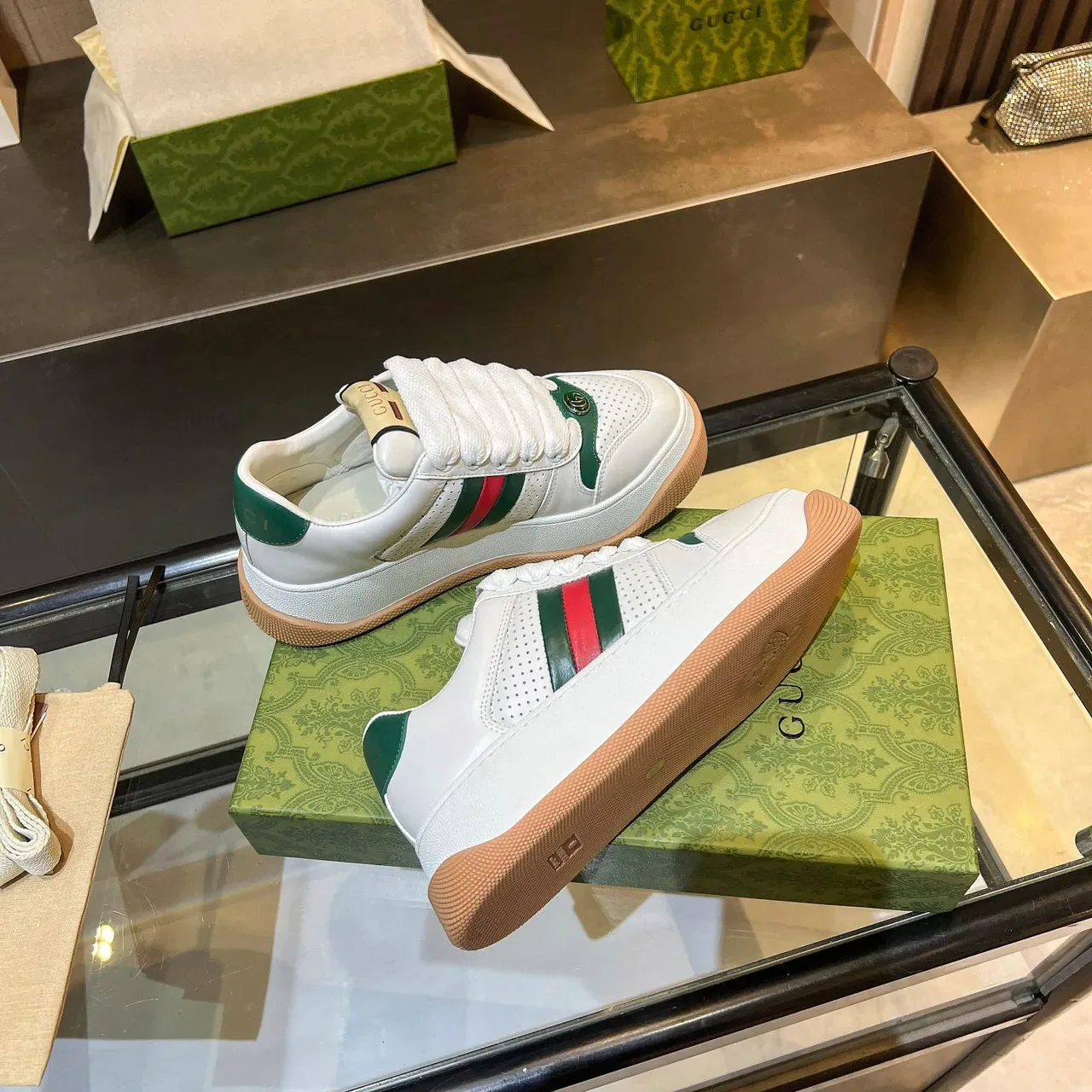 Gucci Tennis 1977 White Green Red Web Lifestyle Sneakers 6