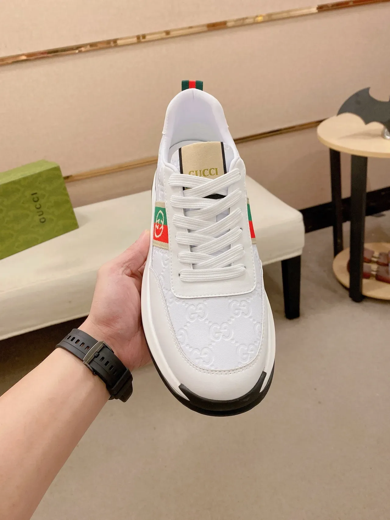 Gucci Tennis 1977 White Red Green Web Stripe Lifestyle Sneakers 2