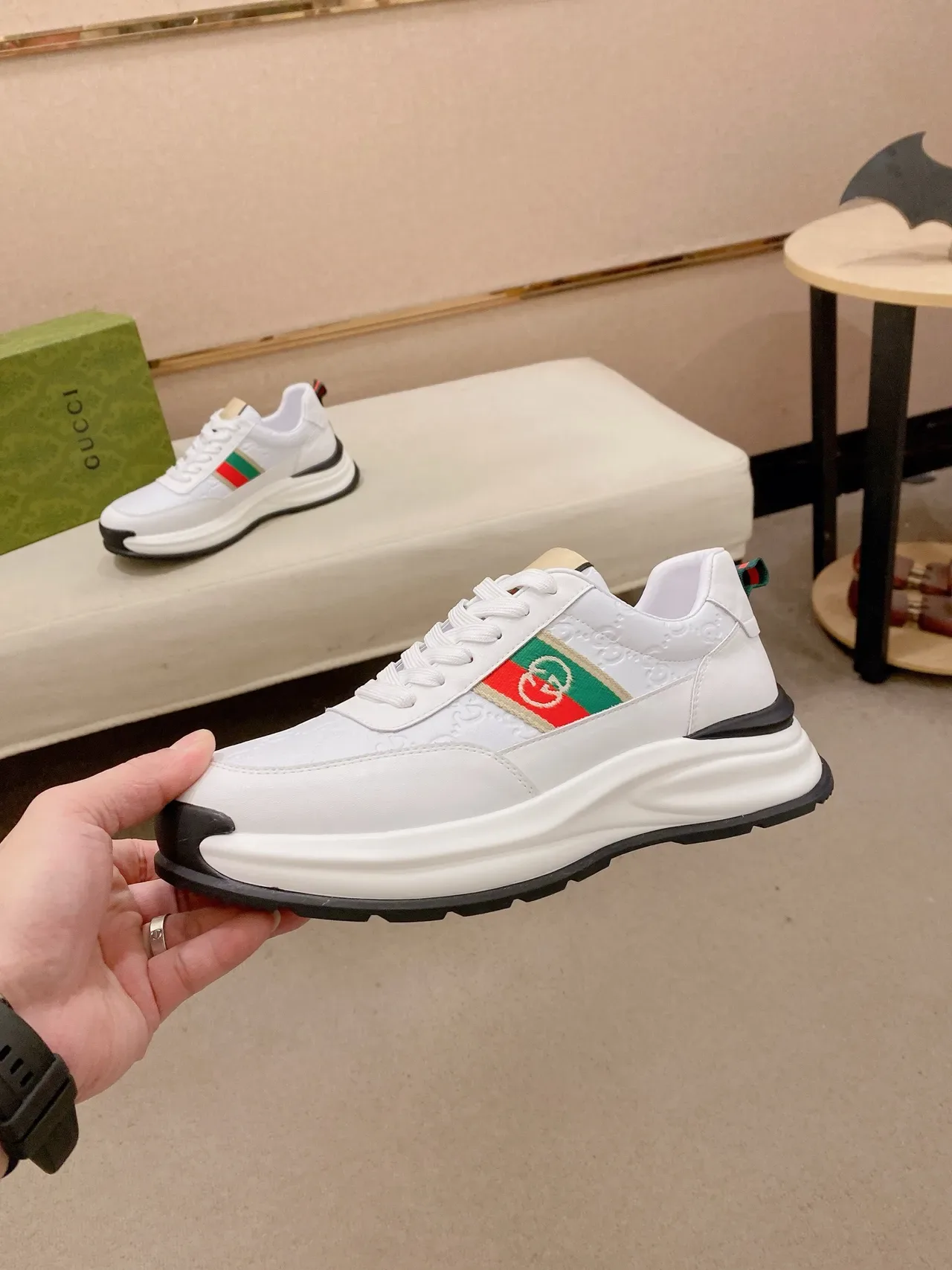 Gucci Tennis 1977 White Red Green Web Stripe Lifestyle Sneakers 3