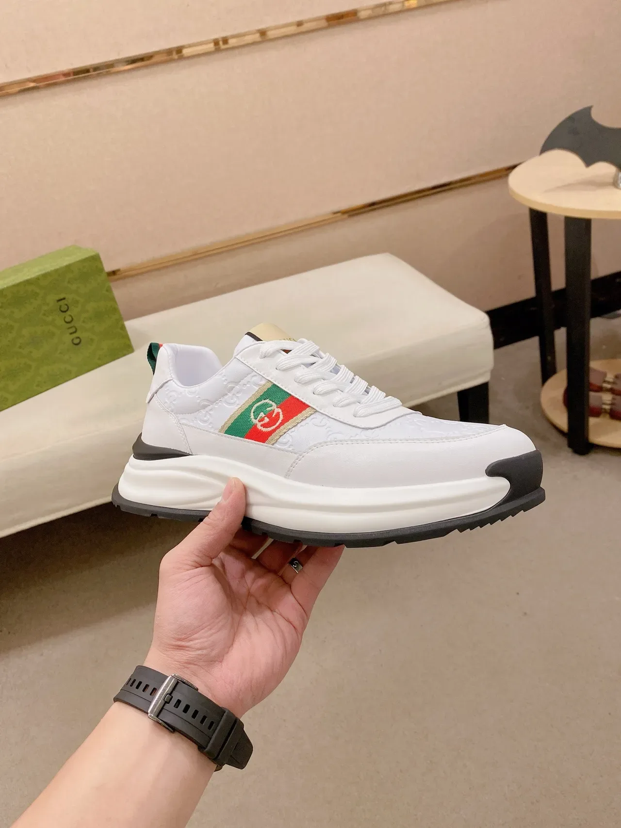 Gucci Tennis 1977 White Red Green Web Stripe Lifestyle Sneakers 4