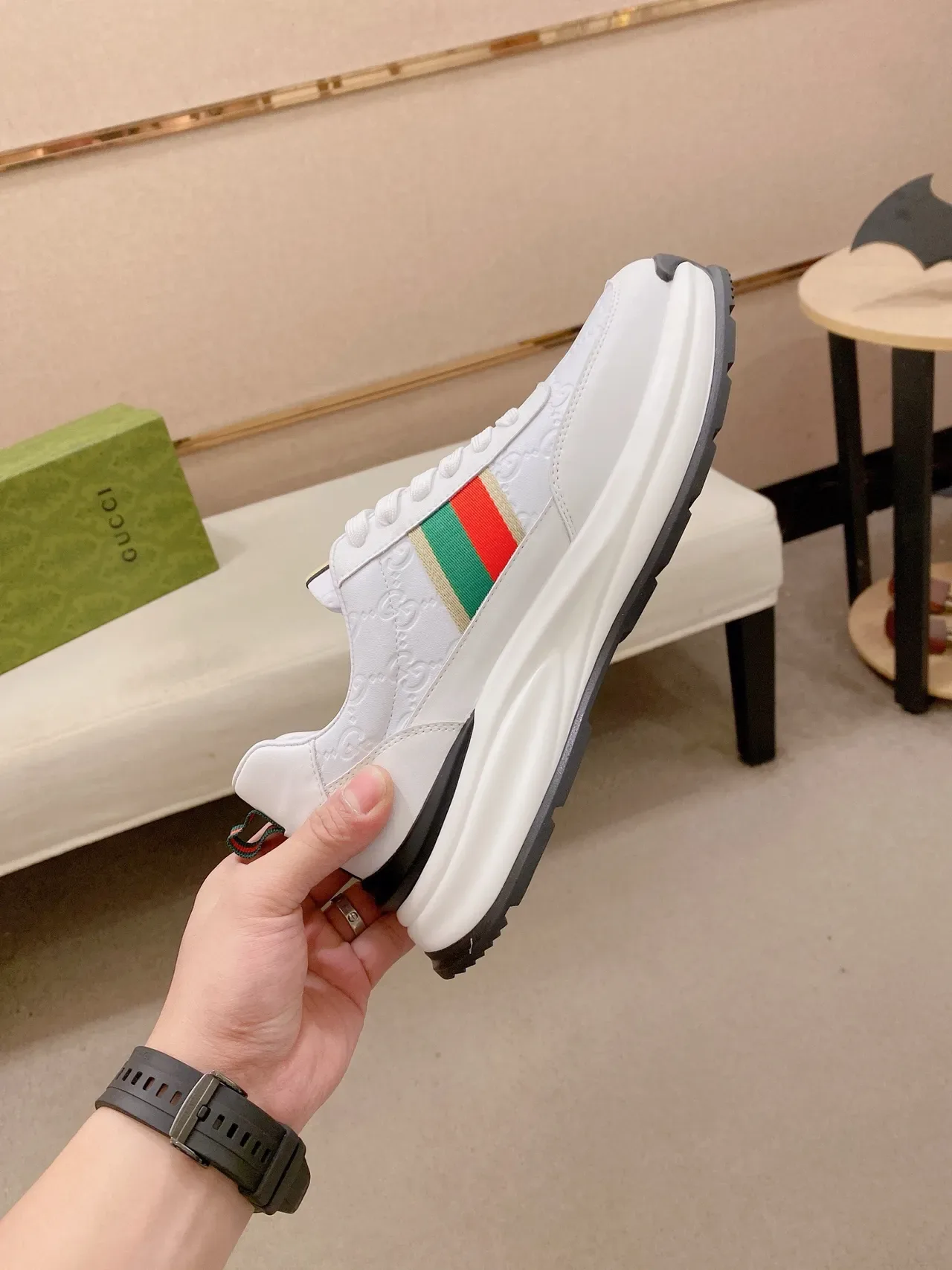 Gucci Tennis 1977 White Red Green Web Stripe Lifestyle Sneakers 5